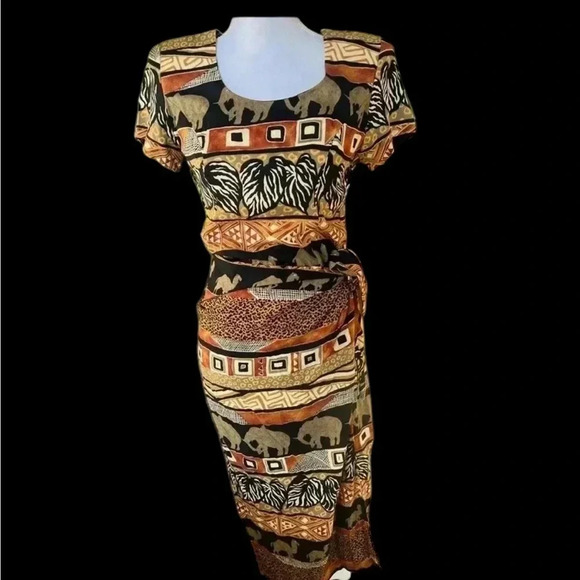 Jessica Howard wrap dress 6 Petite. Good condition. Safari themed. Maxi wrap - Picture 1 of 10
